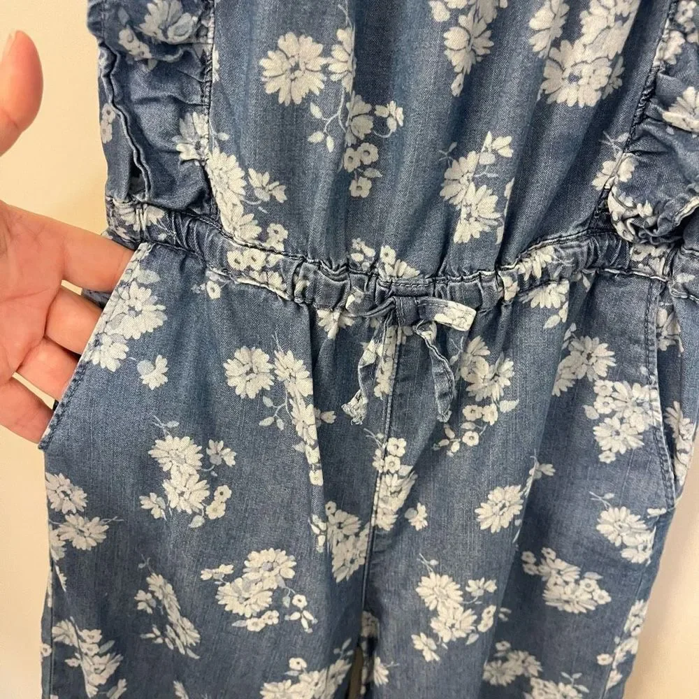 OshKosh Girls Ruffled Chambray Floral Jumper Sz 4T
